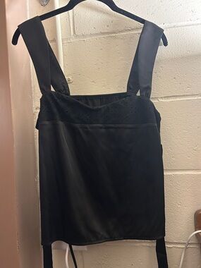 SHEIN Black Satin Eyelet-Trim Tank Camisole